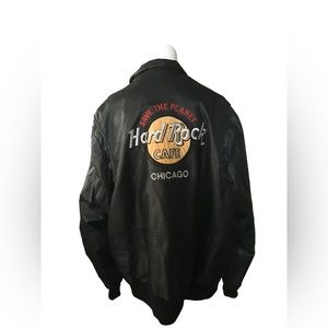Men’s XL Bomber Jacket Hard Rock Cafe Save The Planet CHICAGO Leather VTG